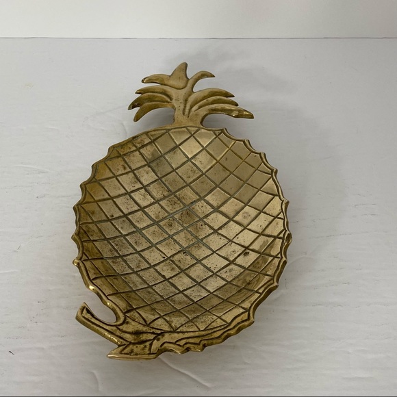 Vintage Brass Pineapple Tray Bowl Catchall Mid-Century Modern Decor Island
